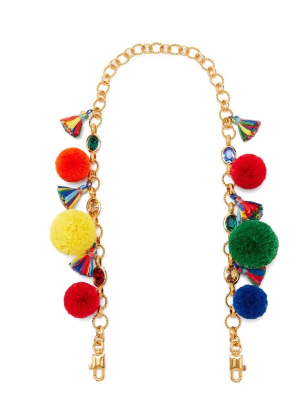 DOLCE & GABBANA Colorful Pom Pom and Tassel Gold Chain Strap for Purse